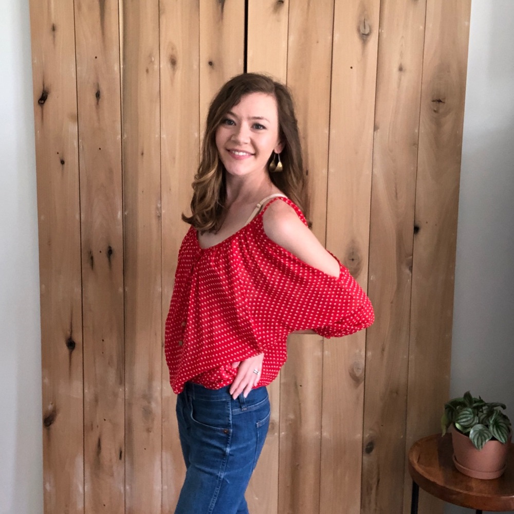 Single LA Cold Shoulder Polka Dot Top Made in USA